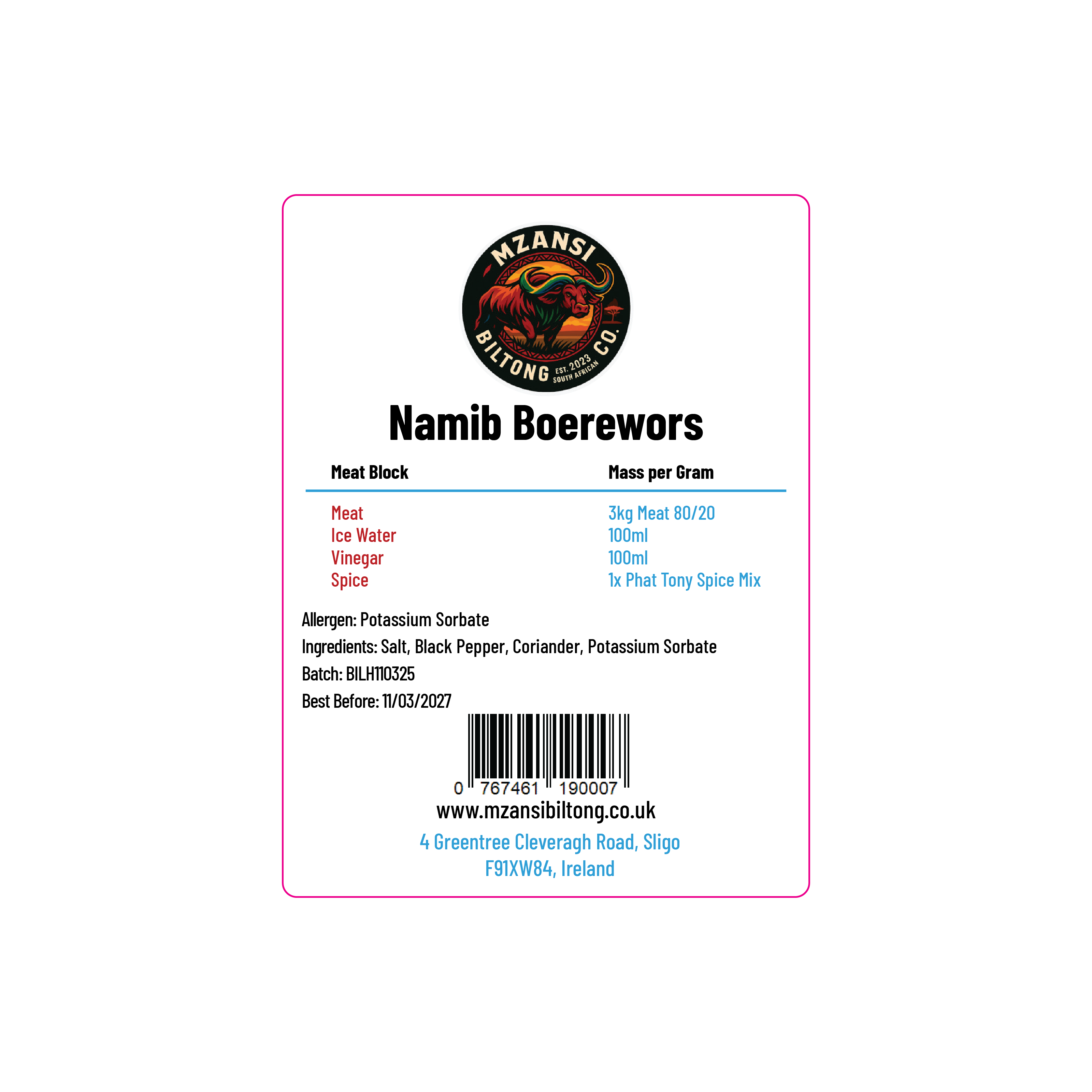 Boerewors: Namibia 100g